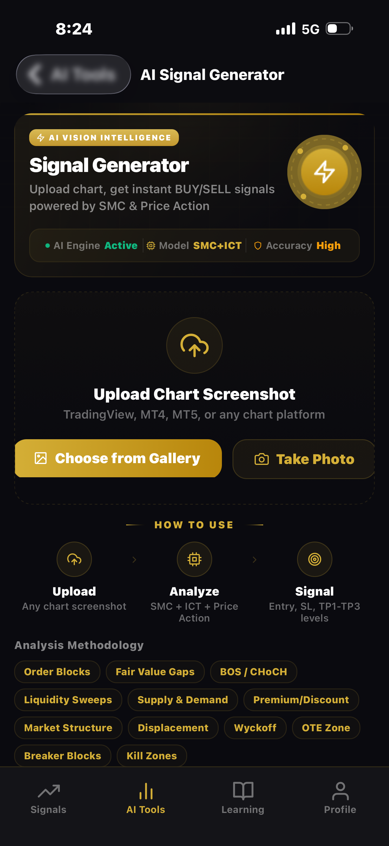 AI-powered signal generator analyzing forex chart patterns