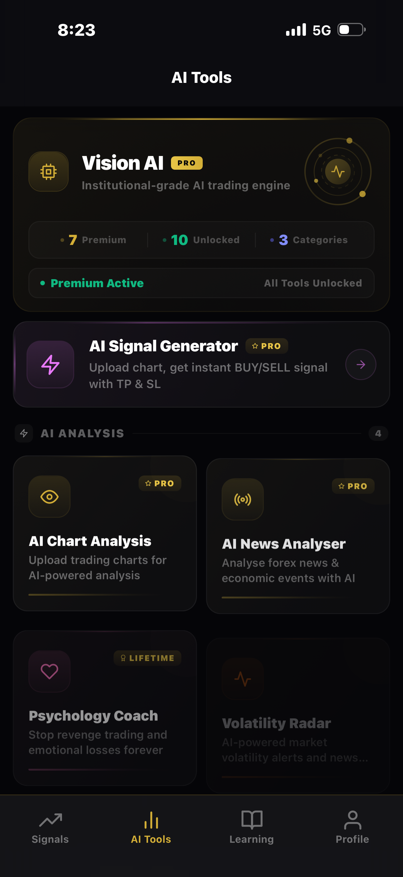 AI trading tools hub with chart analysis and trade planner